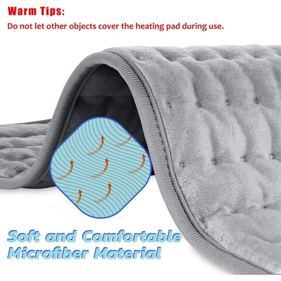 Electric Heating Pad for Dry Moist Heat with Timer Auto Temp Off Light Gray - Picture 3 of 8